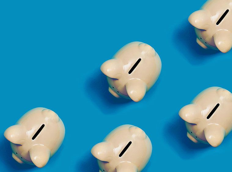 A row of piggy banks