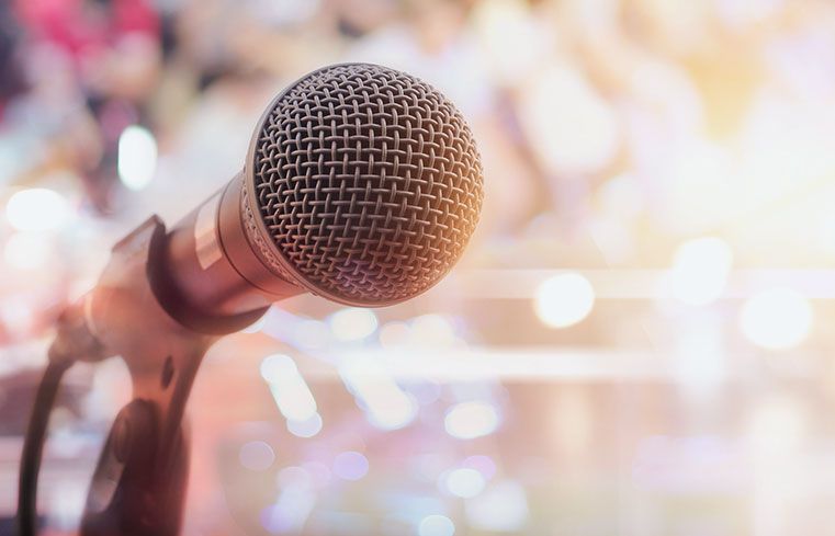 A microphone on stage