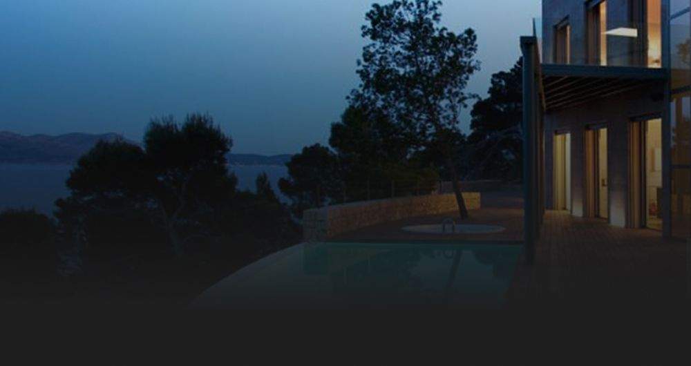 A dimly-lit house in the evening