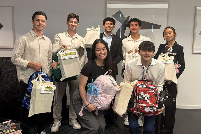 group holding bags